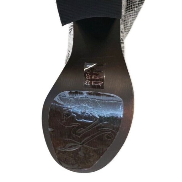 Free People Leather Boot Sz 6 Elle Block Heel Slouchy Zip Black White Snakeskin - Picture 9 of 10